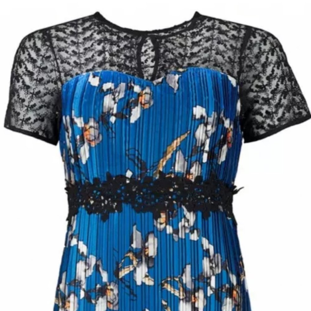 Foxiedox Carmella Pleated Lace Mini Dress Blue Women's NWT